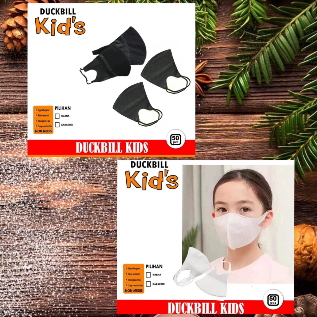 [1BOX Isi 50PCS] Masker Duckbill Anak Kids Hitam Polos 3Ply Earloop 3D Disposable Mask Masker anak