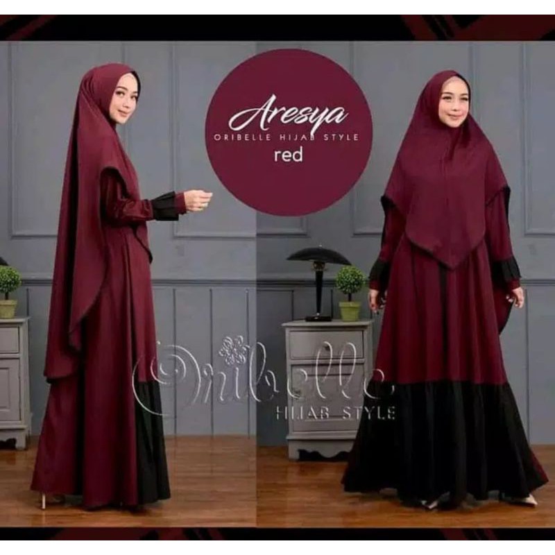 Promo Gamis Syari Aresya Free Hijab Terbaru Fashion Muslim-Maroon