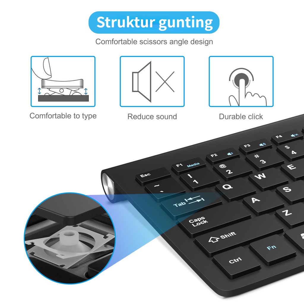 Bluetooth Keyboard &amp; Mouse Paket Tahan Air 2.4G Wireless Desain Ultrathin Silent Elegan Keyboard and Mouse Combos Set