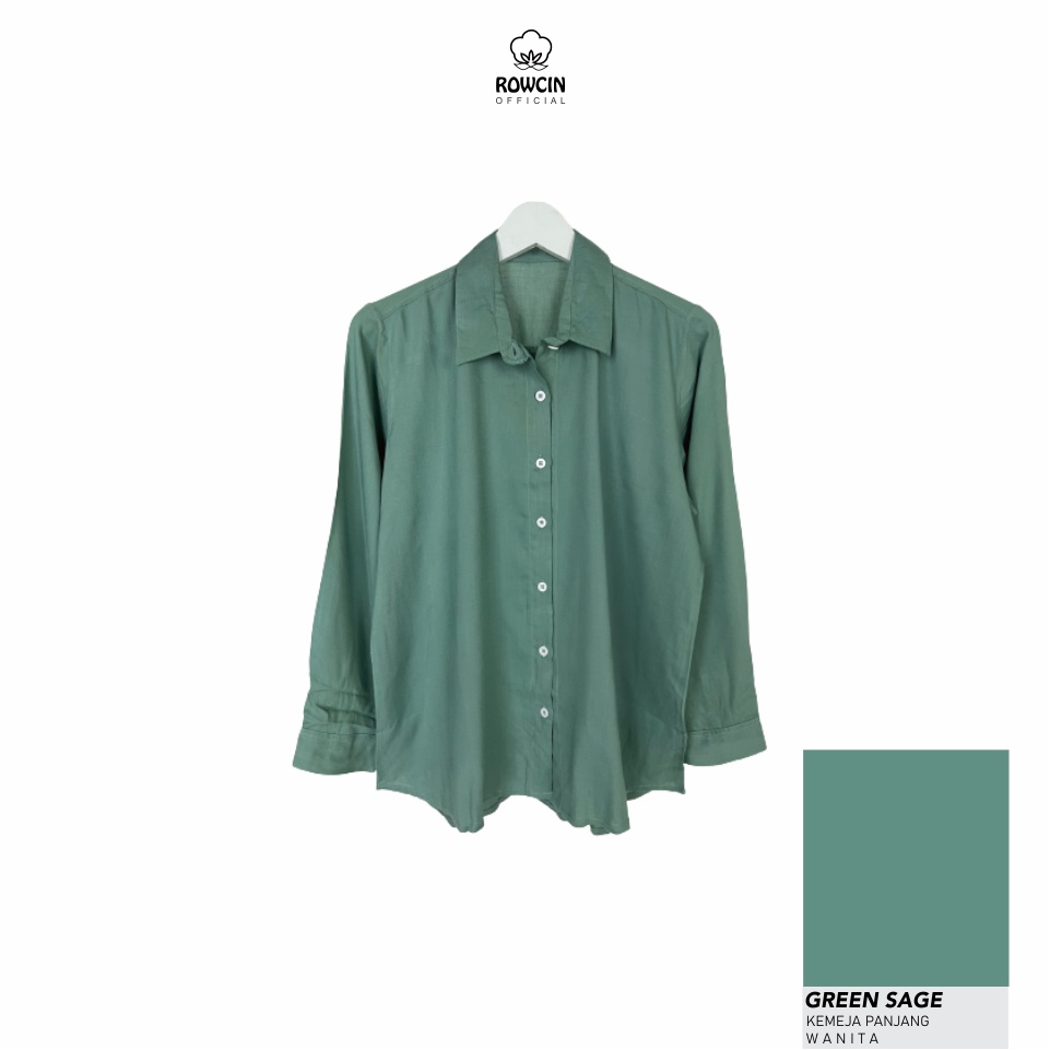 KEMEJA WANITA POLOS LENGAN PANJANG WANITA KATUN RAYON LONG SHIRT ORGANIK GREEN SAGE