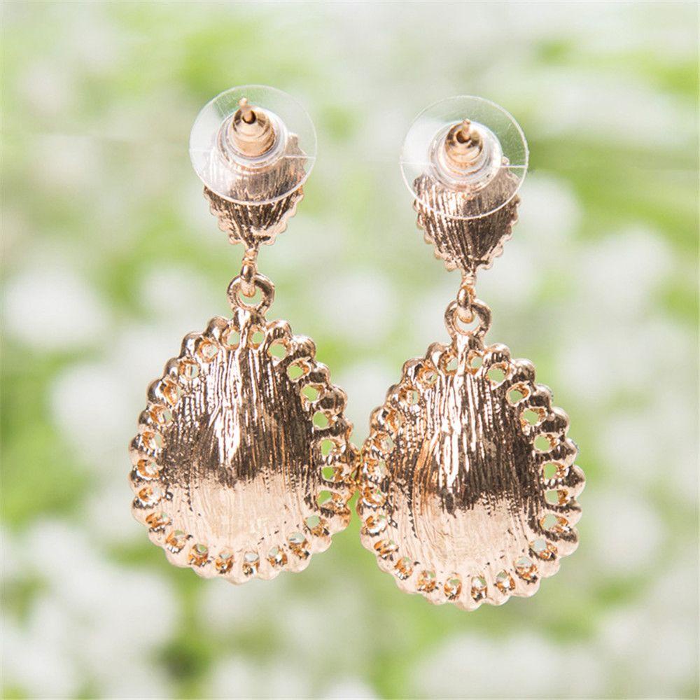 Lily Water Drop Rhinestones Earrings Shiny Female Full Drilling Anting Panjang