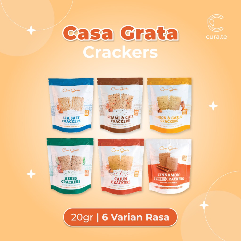 CASA GRATA CRACKERS 70GR / 20GR SNACK VEGAN | CEMILAN SEHAT BISKUIT GLUTEN FREE ALMOND KACANG MEDE