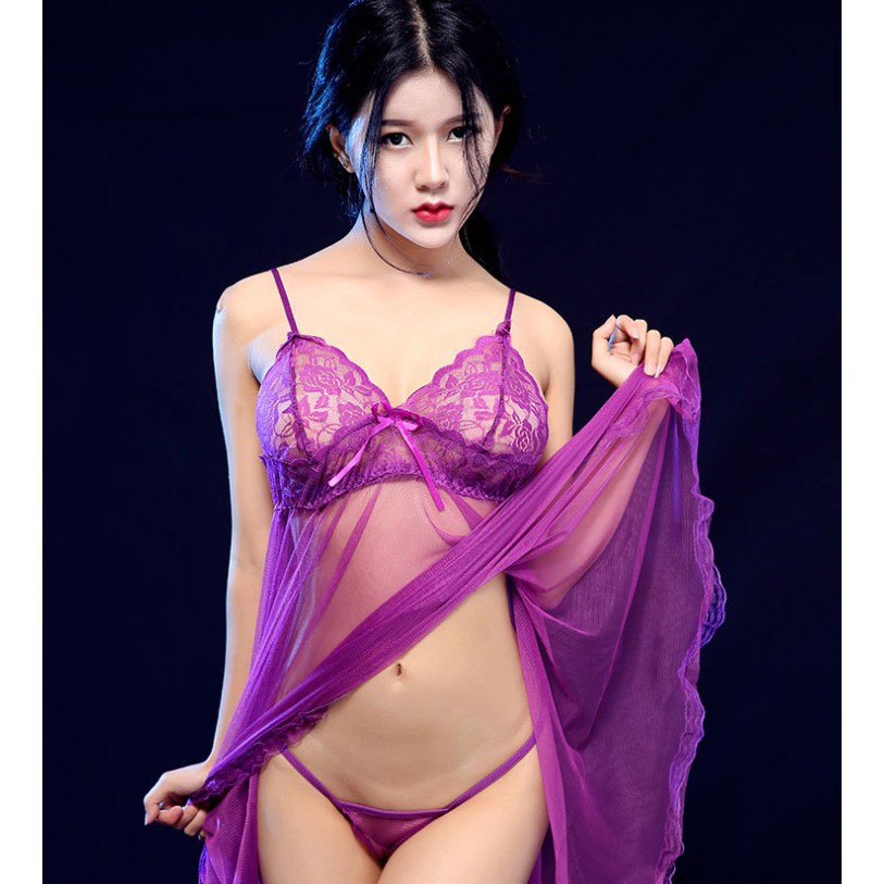★ Cayman ★ Set Lingerie Wanita Bahan Lace Tipis Pandang Sexy Baju Tidur Sleepwear BJ010-5