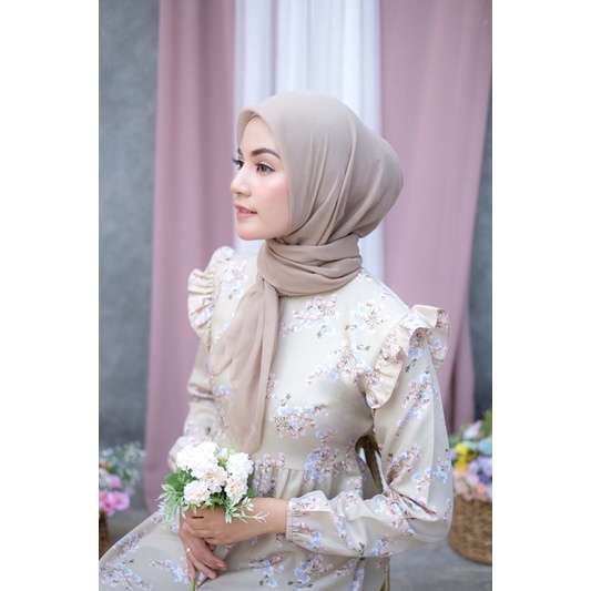 Ounadoutfit SASYA dress wanita muslimah premium motif bunga warna pastel | dress motif premium | baju muslim busui | outfit muslimah