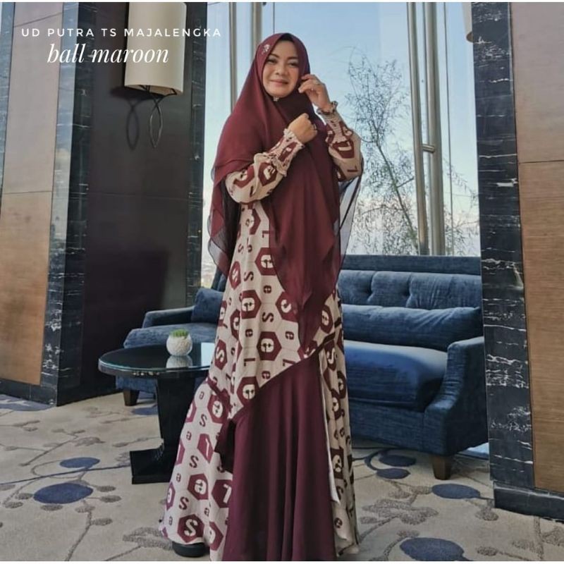 Syari Set Ball Maroon by Lina Sukijo / set syari premium / set syari brand eLeS / set syari elegan