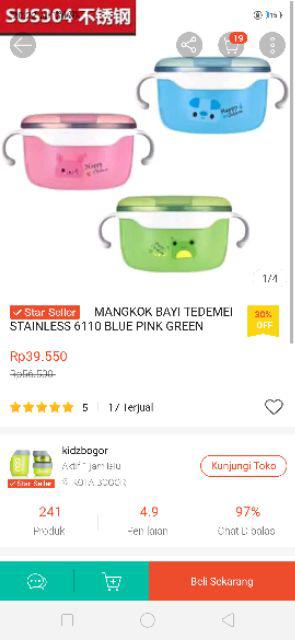 Mangkok Bayi Stainless Tedemei Stainless 6110 Blue Pink Green.