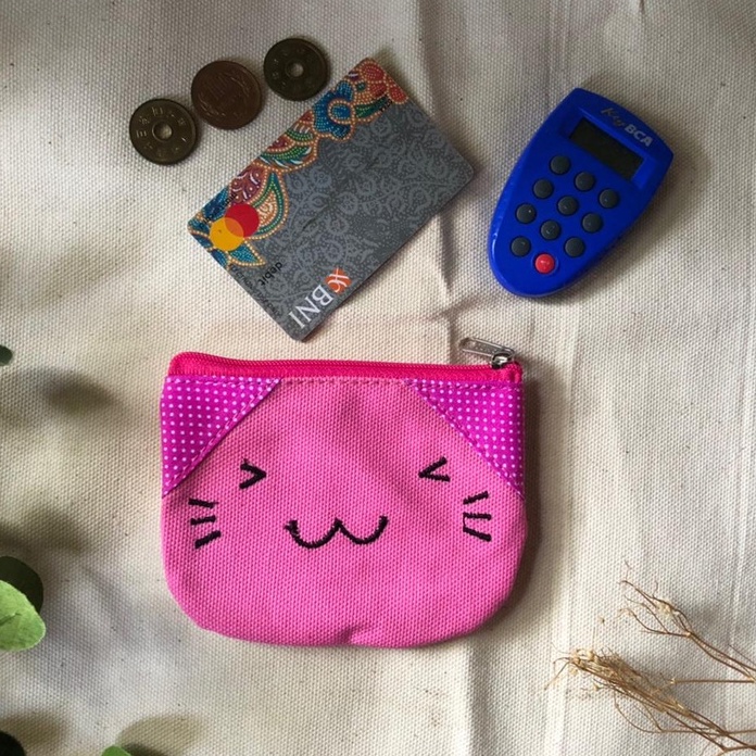 Dompet koin mini resleting lucu karakter cat kucing kanvas heejoubag