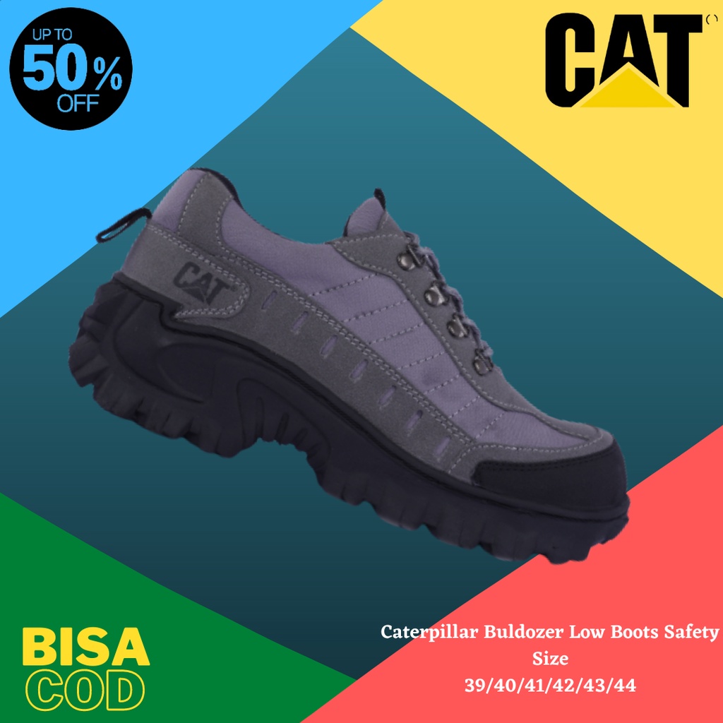 Sepatu Boots Pria Safety Ujung Besi Caterpillar Buldozer Abu Low Boot Kerja Lapangan Anti Selip