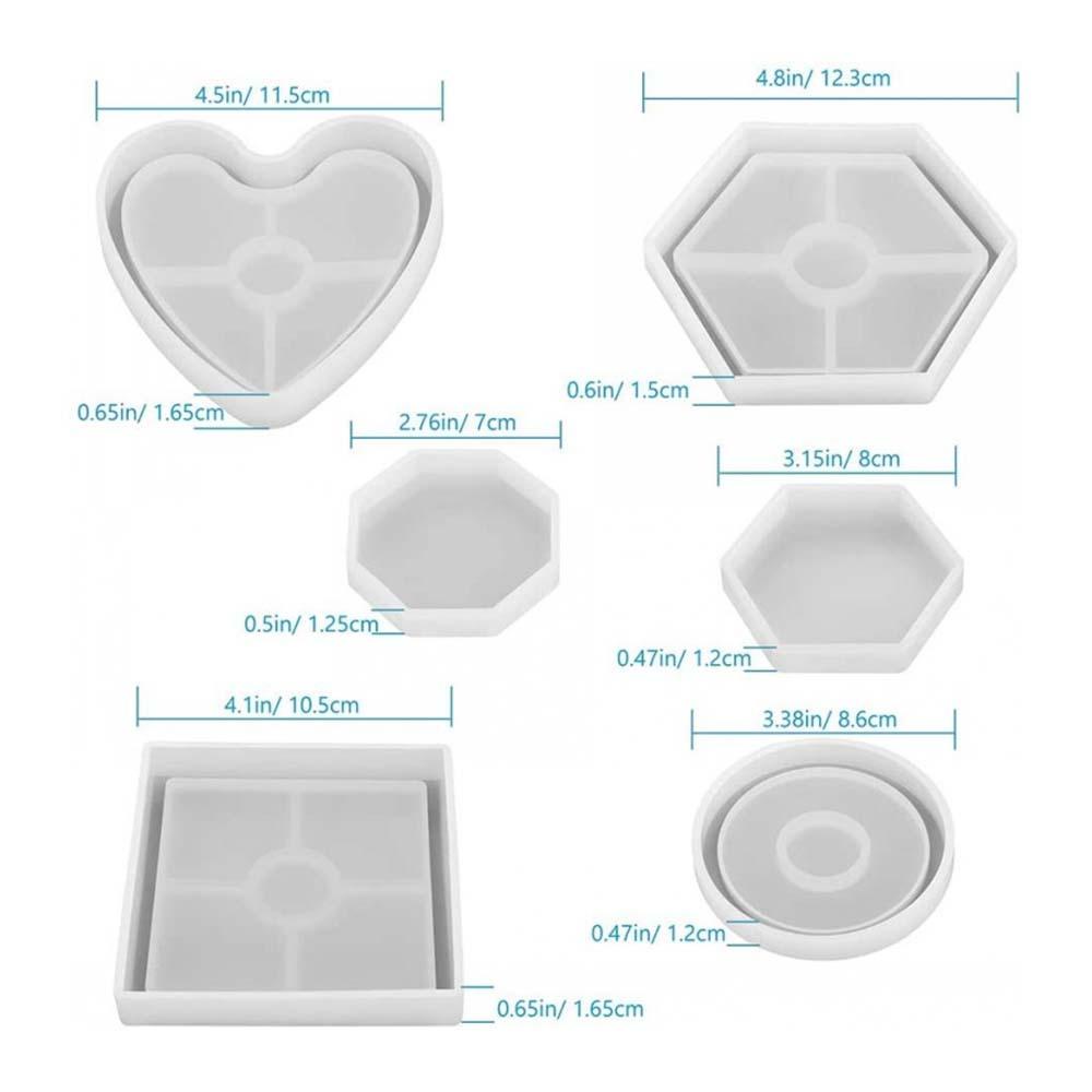 [Elegan] Coaster Cetakan6/4pcs Geometri Hexagon Membuat Perhiasan Dekorasi Rumah Square Silicone Mold