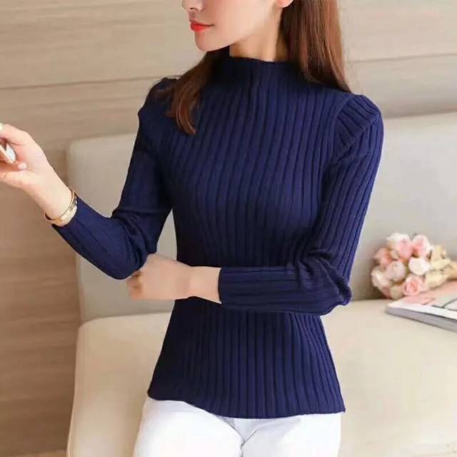 Turtleneck Kerah Tinggi Rajut Daisy Knit Inner