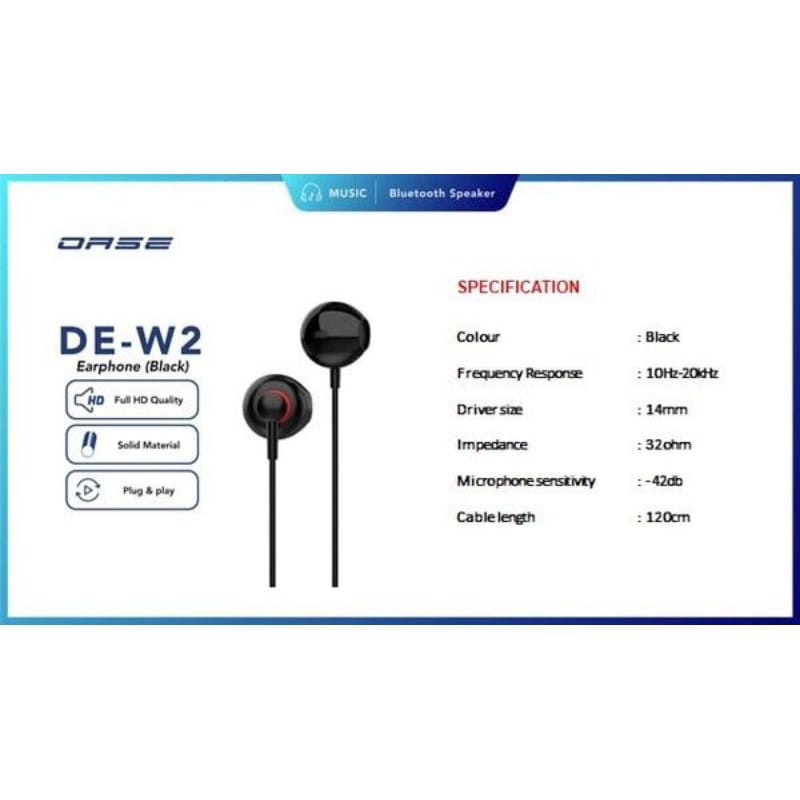 OASE EARPHONE DE-W2 [SUARA JERNIH SUPER BASS] - 100% ORIGINAL OASE