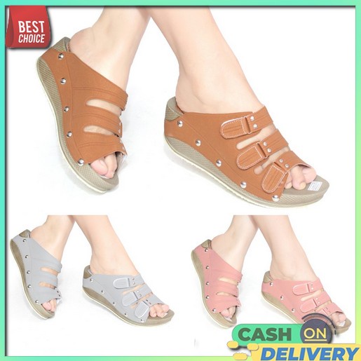 Lagi Tren.. Sandal Sendal Wedges Weges Hak Tinggi Kondangan Ibu Ibu Wanita Dewasa  Murah Us68 Wedges