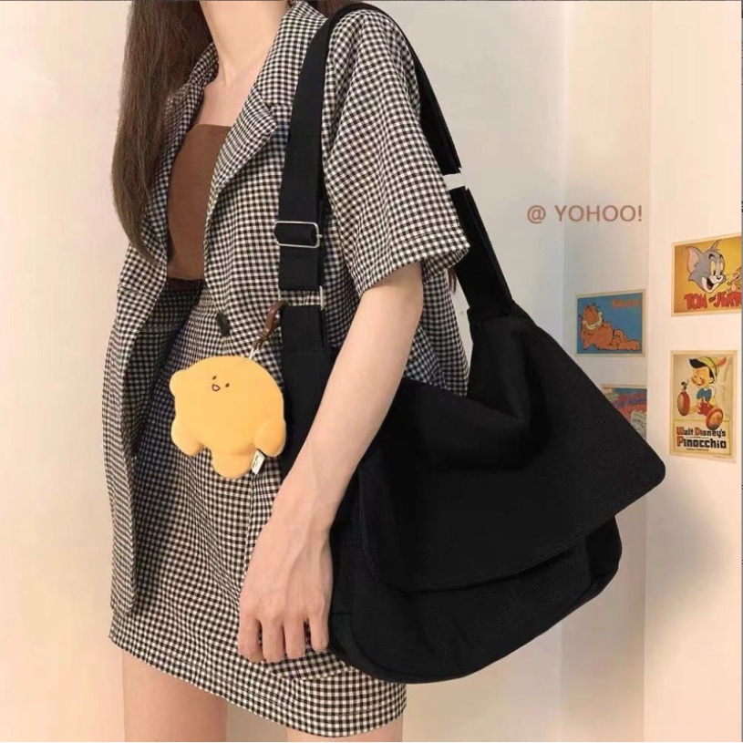 FINOM HARIKA - Tas Selempang Canvas Polos | Sling Bag Wanita Remaja Elegant Korean Style