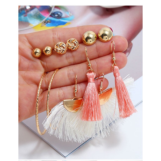 LRC Anting Set Fashion Gold Metal Multi-piece Earrings A57853