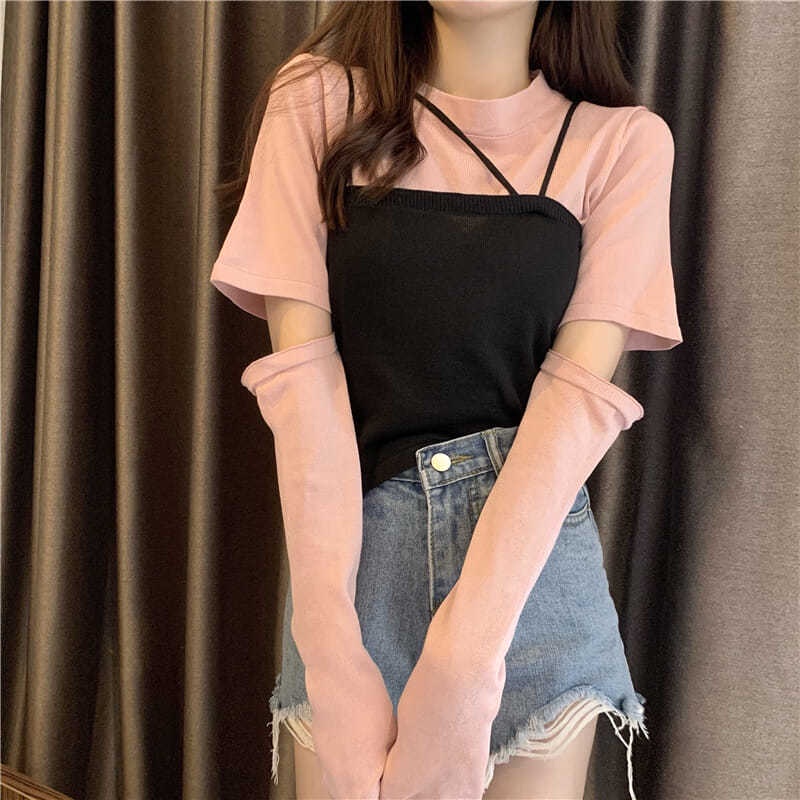 Shifon blus manis gaya keren budidaya diri dilepas stackable fashion lengan panjang T-shirt wa