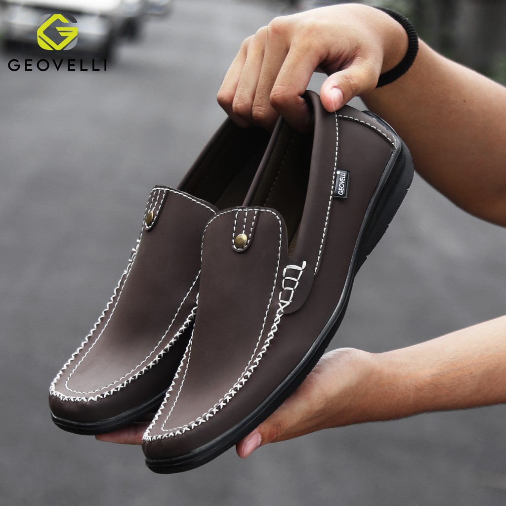 GEOVELLI STORE | Sepatu Kasual Pria Kulit Sepatu Slip on Casual G-1971 Coklat Kopi