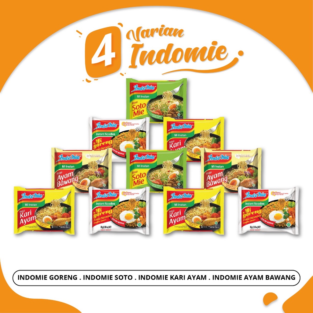 

indomie Goreng / indomie Kari / indomie Soto mie / indomie Ayam bawang