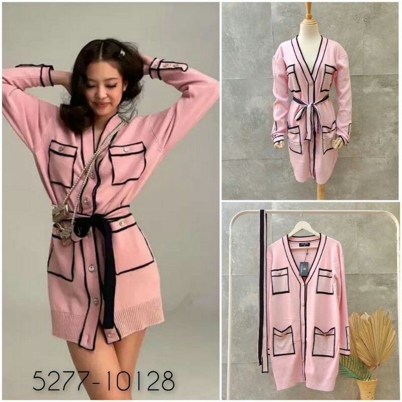 9521-1 CHANEL LONG CARDIGAN RAJUT 100-120 BUSUI IMPORT PREMIUM WITH BELT