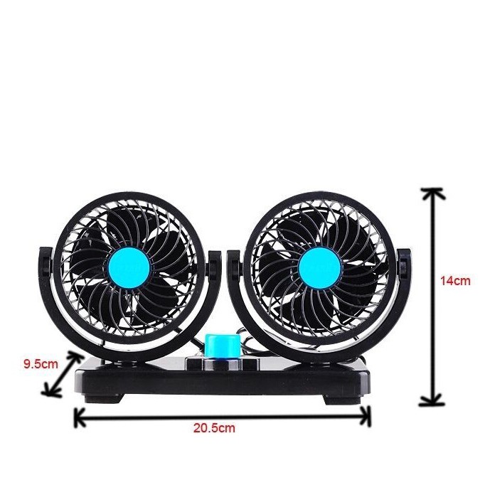 Kipas Angin Portable 2 kepala dalam Mobil 12V 2 speed Colokan Pemantik Rokok