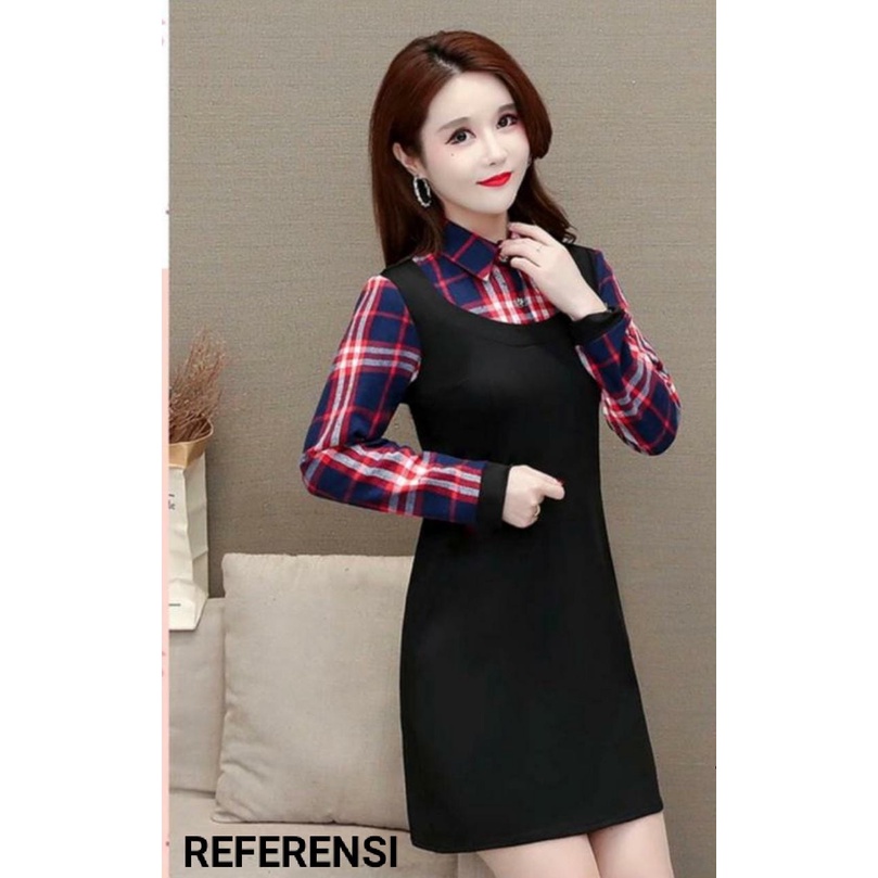 18041-115 SET 2in1 TARTAN TUNIK OVERALL SUPER PREMIUM