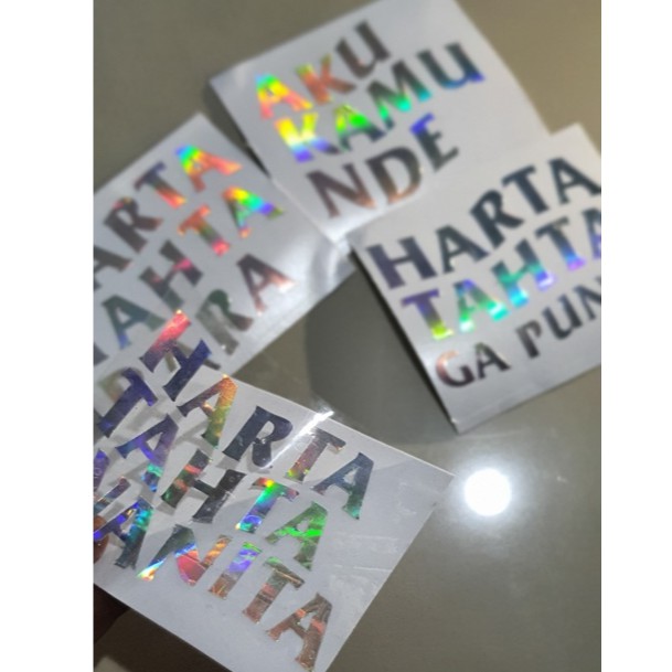 STIKER HOLOGRAM HARTA TAHTA NAMA CUSTOM 7-8cm