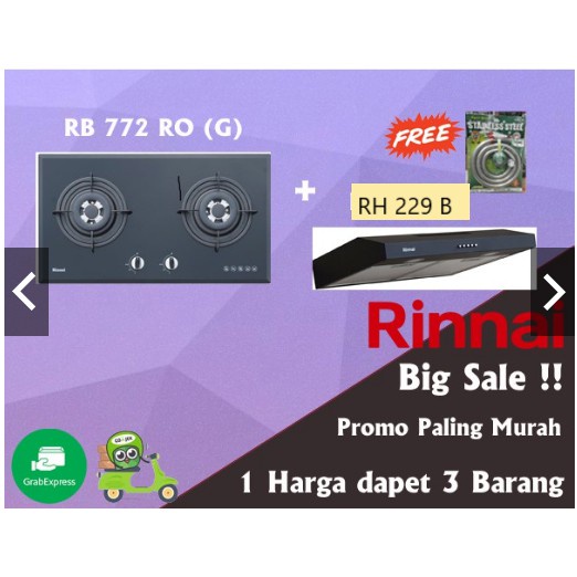 Paket E Kompor rinnai Rb 772 ROG + RH 229 B + Free regulator SNI GOSEND ONLY