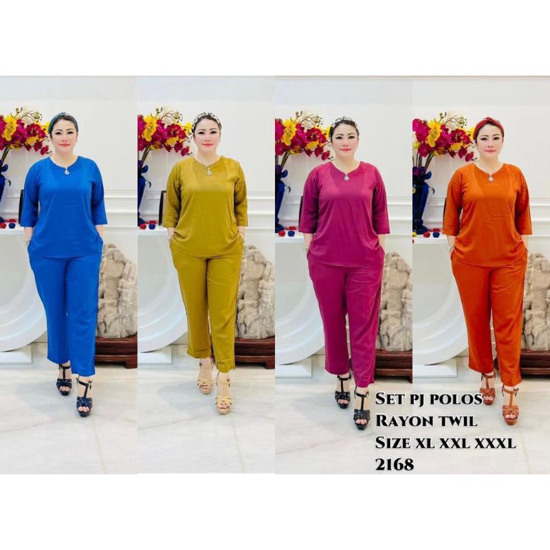 2168 Set Celana Panjang Rayon Twill Polos / One Set Viral Twill Polos / Setelan Wanita Celana Panjan