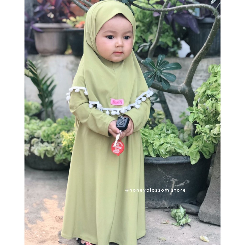 Gamis Bayi / Gamis Bayi Perempuan Khaireen Pompom Newborn - 5 Tahun Jersey Import