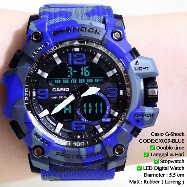 Jam tangan pria CASIO GSHOCK LORENG dual time tali karet sporty grosir murah CX029