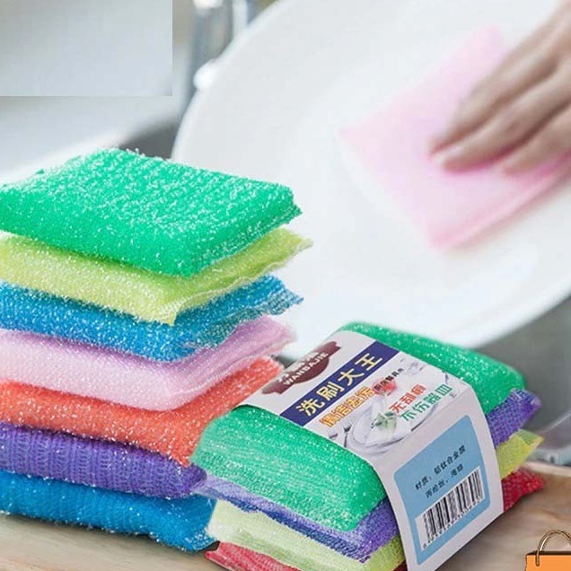 Spons Cuci Piring isi 4  Warna Warni/ Sponge Sabut Jaring/Spons Cuci Piring Busa Jaring Isi 4 pcs/ Spons Busa Serbaguna Alat Dishwashing Dapur Masak Busa Serbaguna isi 4/Sponge Spon Busa Cuci Piring Bantal 1 Ikat isi 4 Pcs