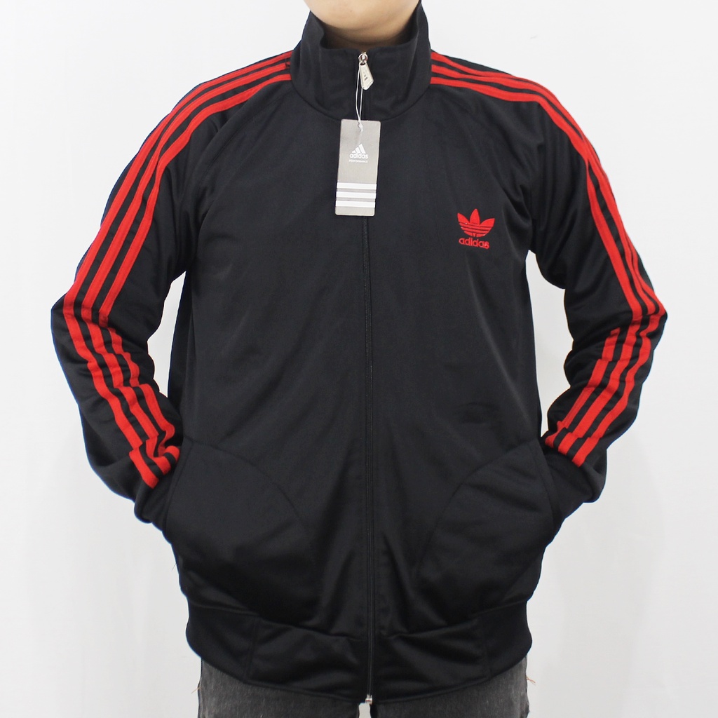 JAKET ADIDAS FIREBIRD HITAM LIST MERAH SIZE M L XL XXL XXXL - JAKET TRAINING ADIDAS FIREBIRD - JAKET