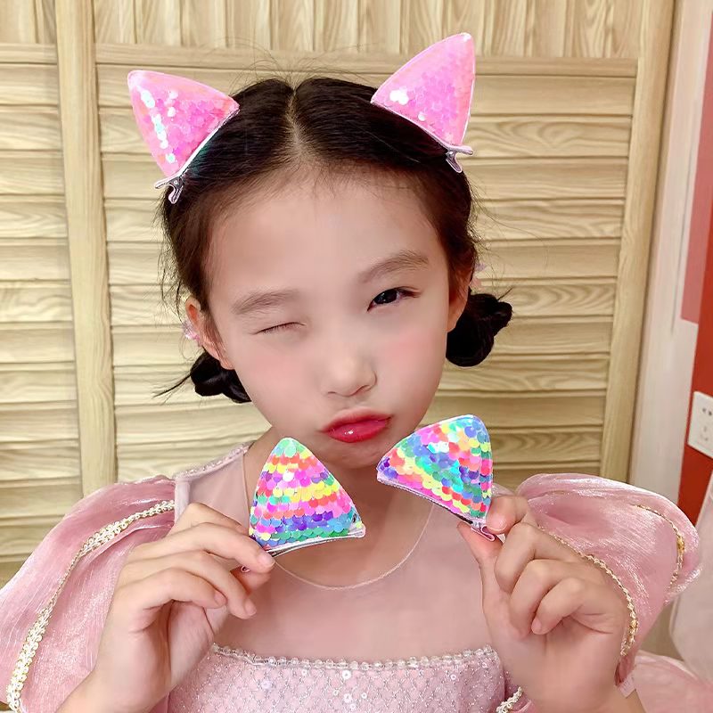 (Hello Girl)F111 2pcs/Set Jepit Rambut Anak Motif Telinga Kucing Blink Gaya Korea Import