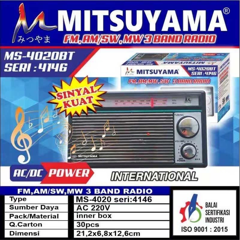 Radio Klasik Mitsuyama MS-4020BT/MS-4046 Portable AC &amp; DC Classic 3 Band