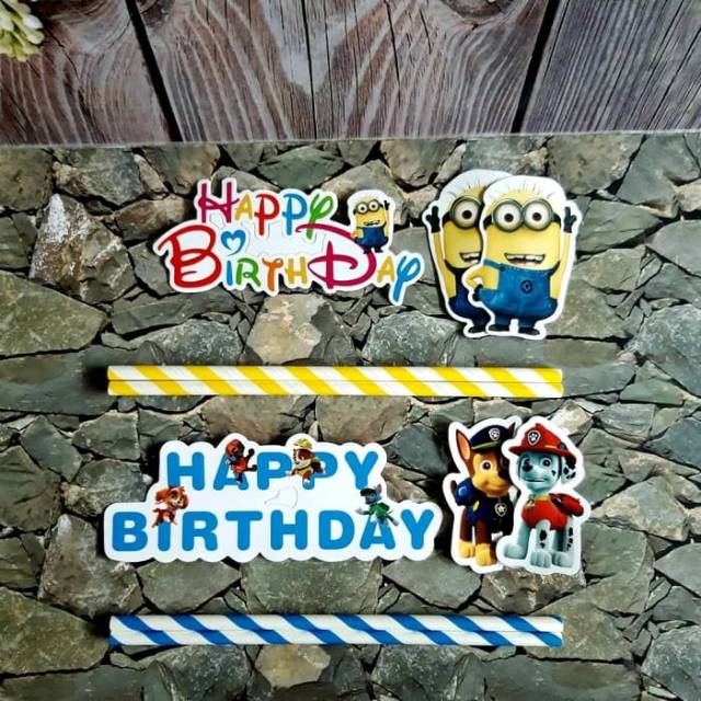 CAKE BANNER HAPPY BRITHDAY KARTUN MURAH