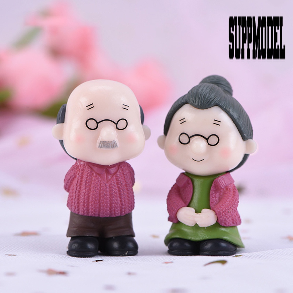 Suppmodel 2Pcs / Set Mainan Miniatur Pasangan Kakek Nenek Untuk Dekorasi Taman / Bonsai