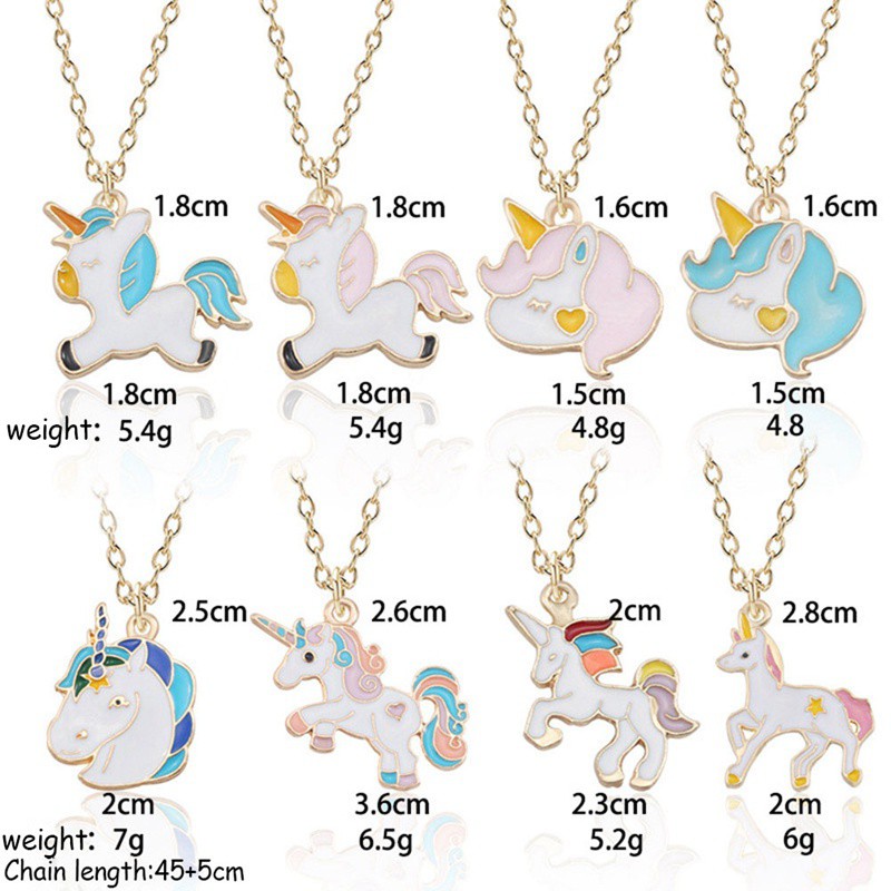 Kalung Rantai dengan Liontin Enamel Kuda Unicorn Variasi untuk Anak Perempuan