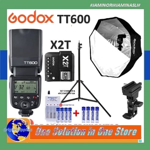 Paket Lampu Studio Flash Godox TT600 TT 600 + Godox X2T+ Softbox Octa 80 + Light stand