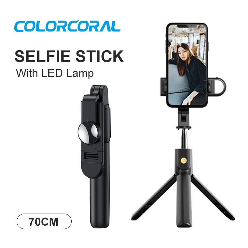 ColorCoral Selfie Stick with Fill Light Tripod Hp Portable Rotatable Expandable Tongsis Youtuber Live Broadcast Vlog