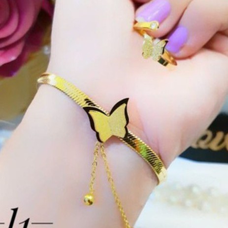 Titanium Set Gelang dab Cincin Kupu 0518E