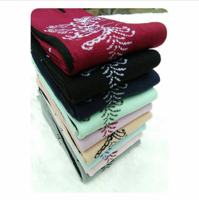 Kaos Kaki Jempol Wanita Muslimah Motif Bunga Rambat (Nylon Spandex Size L Tapak Hitam Panjang Murah)