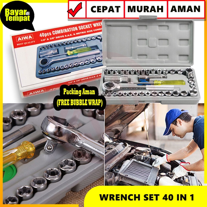 PROMO TERMURAH - Kunci Shock 40 Pcs / Kunci Sock Shock Pas / Peralatan Bengkel / Peralatan Multifungsi Mobil Dan Motor 1 Set Isi 40 / Kunci Shock Socket 40 pcs - KUNCI SOK WRENCH SET 40 IN 1 BHTC