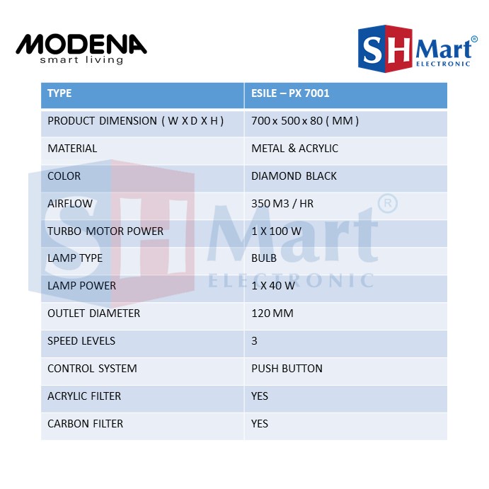 COOKER HOOD MODENA SLIM 70 CM PX7001 PX-7001 PENGHISAP ASAP DAPUR GARANSI RESMI (MEDAN)