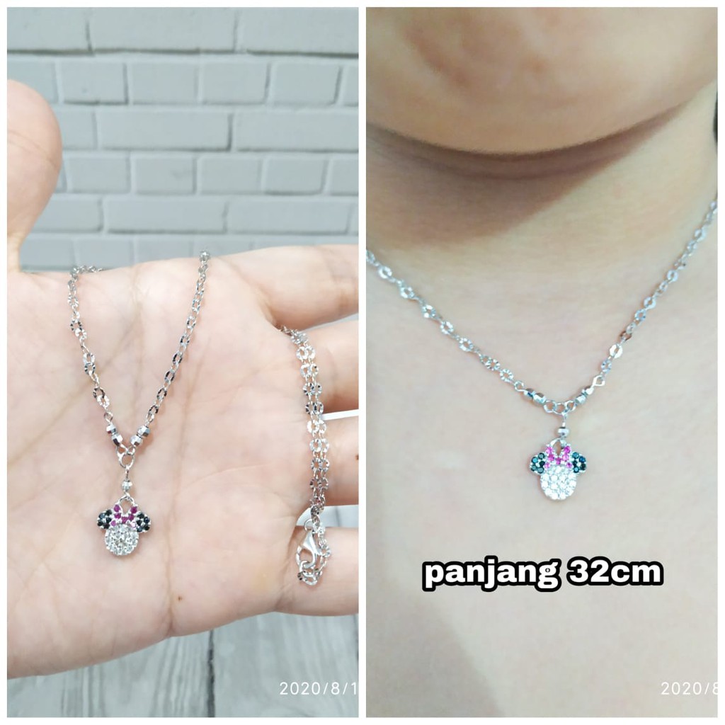 KALUNG KOYE ANAK MINNIE HITAM PINK PERAK ASLI S925