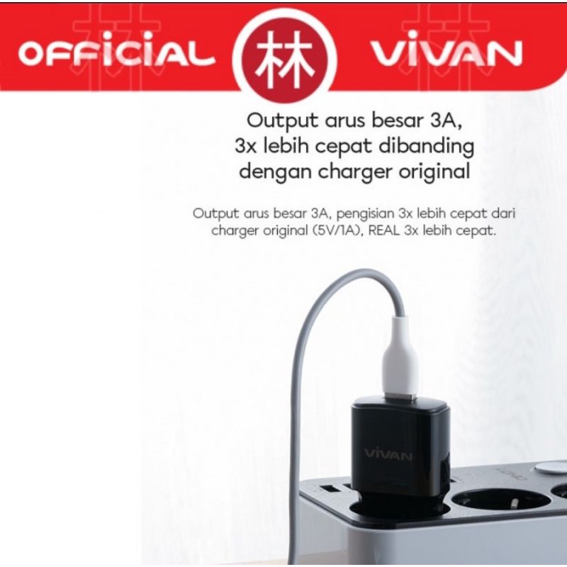 ADAPTOR CHARGER VIVAN POWER OVAL QC 3.0 18W 3A Single USB - ORIGINAL