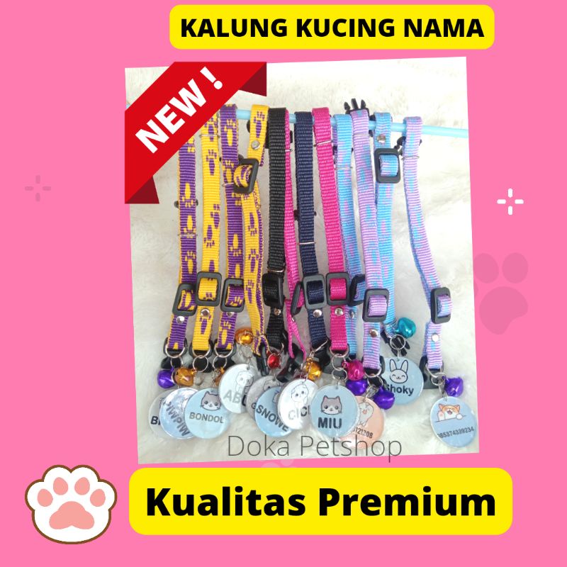 Kalung Kucing Nama Akrilik Motif dan polos Premium