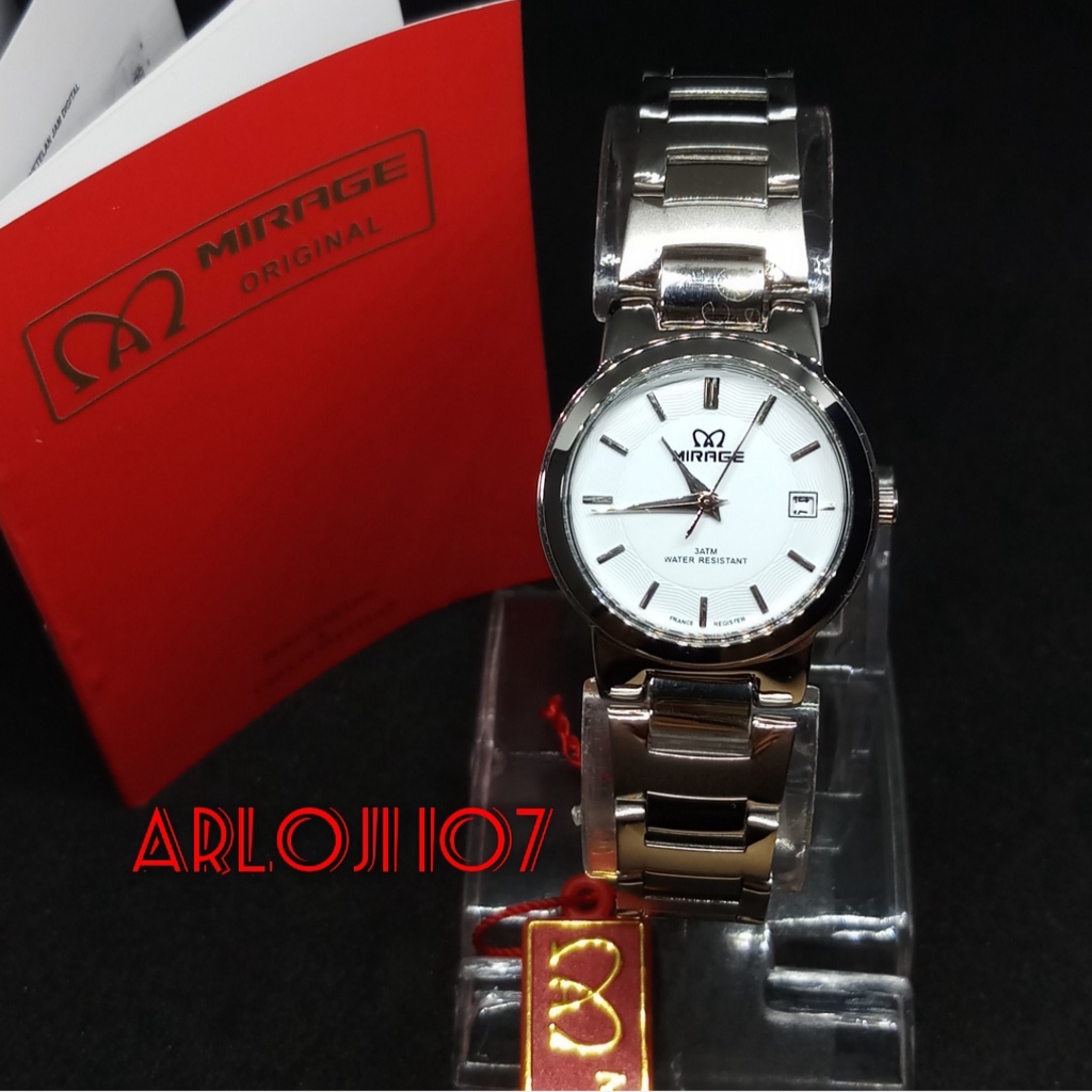 JAM TANGAN MIRAGE WANITA MA 7390 BRP-L SILVER WHITE ORIGINAL