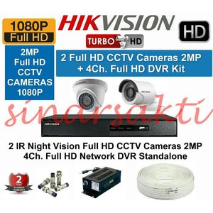 Paket Cctv Hikvision 4ch 2 camera full HD 1080p 2mp  Komplit garansi 2 tahun