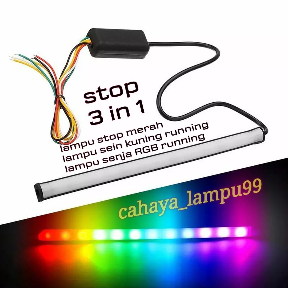 Lampu LED Strip Fleksibel 22 cm 3 in 1 Modul Stoprem RGB Sein Running UNIVERSAL MOTOR