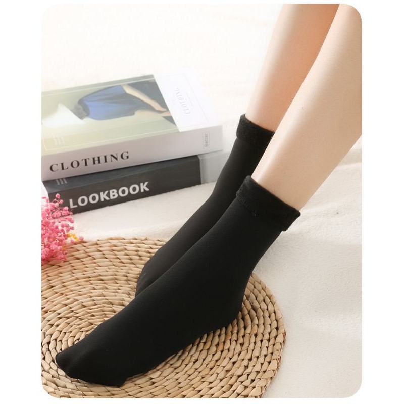 KC - Winter Autumn Velvet Socks Kaos Kaki Bahan Katun Cashmere Tebal Hangat Musim Dingin-Hitam