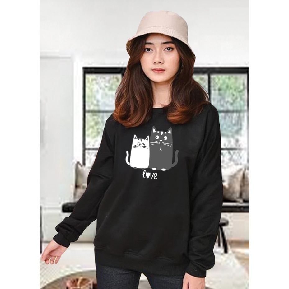 Kaos Lengan Panjang meow love / Kaos Sweatshirt / Atasan Wanita / Atasan Wanita Lengan Panjang / Atasan Import / Kaos Wanita Blus